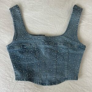 Denim and Rhinestone Corset Crop Top Tank